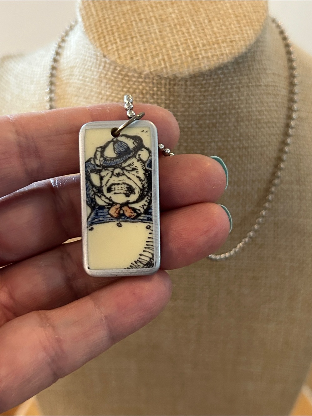 Quirky Chico Marx brother pendant necklace NEW pips on reverse artisan made